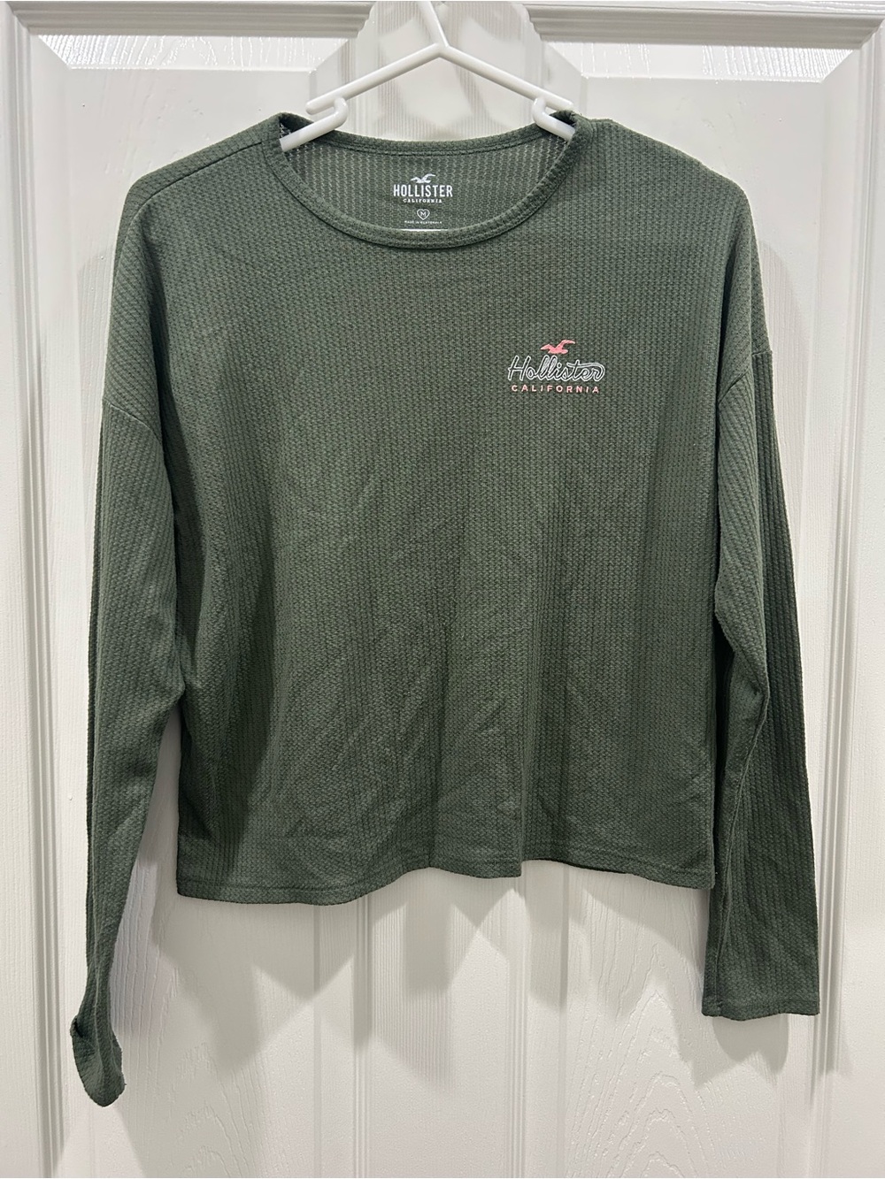 Hollister Ladies Olive Long-Sleeve Waffle Knit Shirt